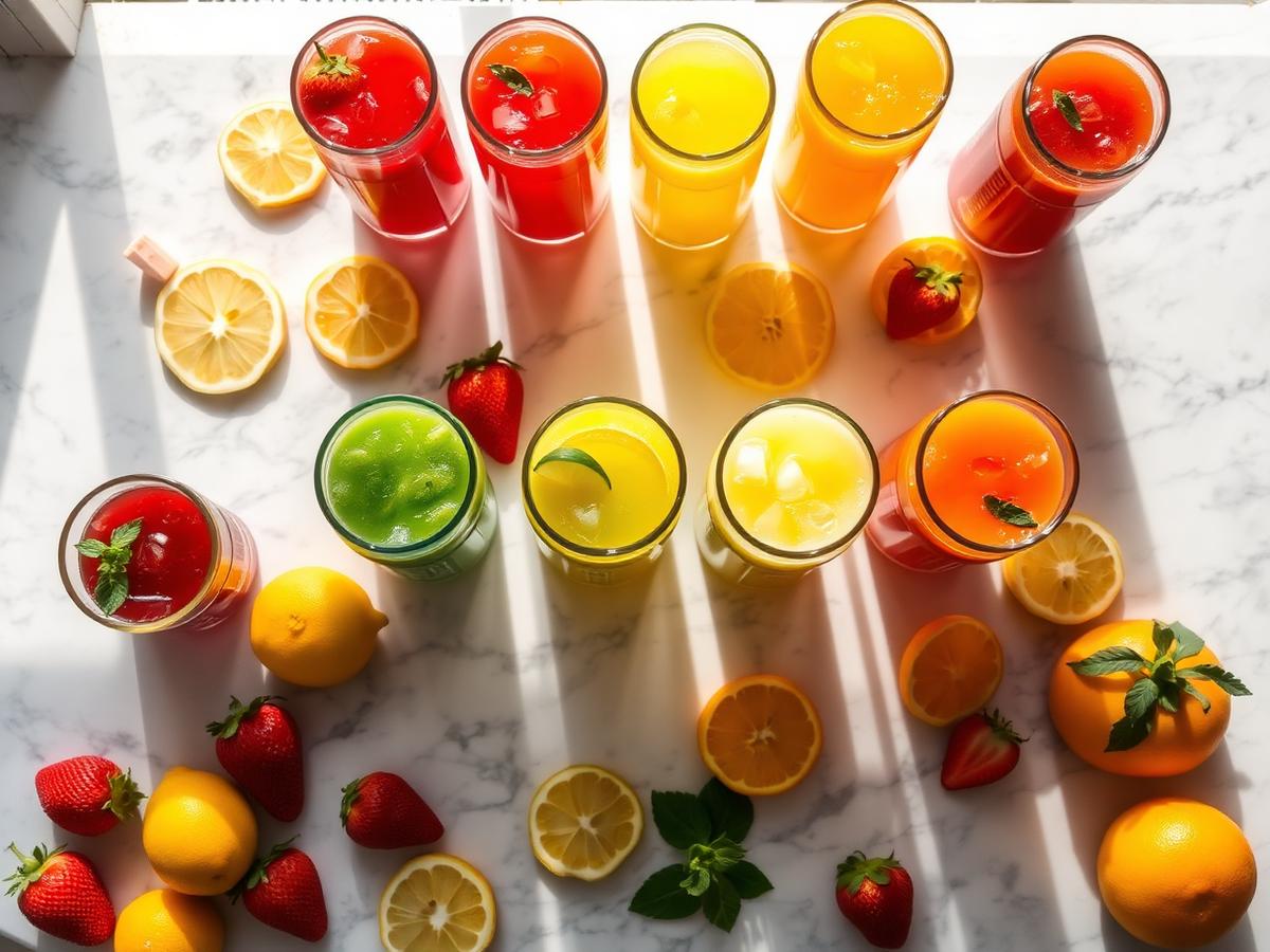 Fresh juices lined up